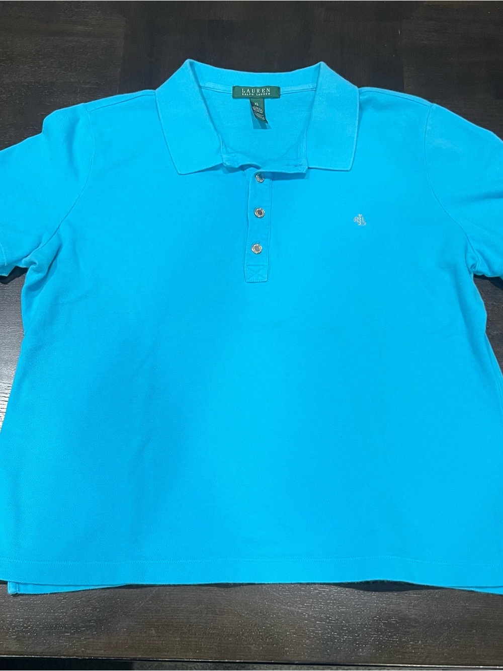 Lauren Ralph Lauren Blue Solid Knit Short Sleeve Logo Polo Shirt Women’s XL